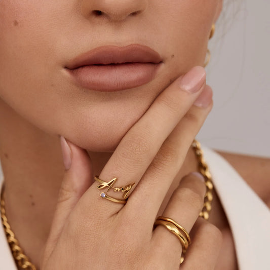 Signature Name and Birthstone Ring