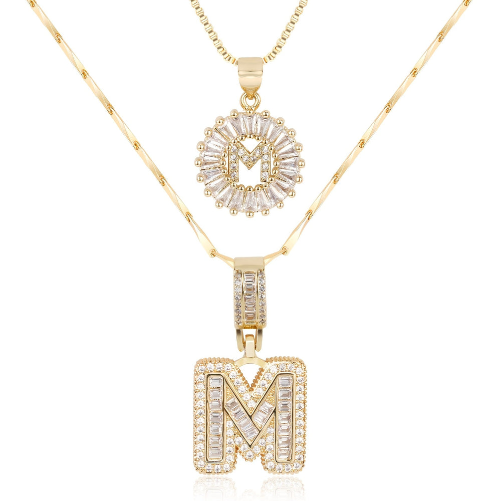2pc 14k Diamond Letter Initial Necklaces