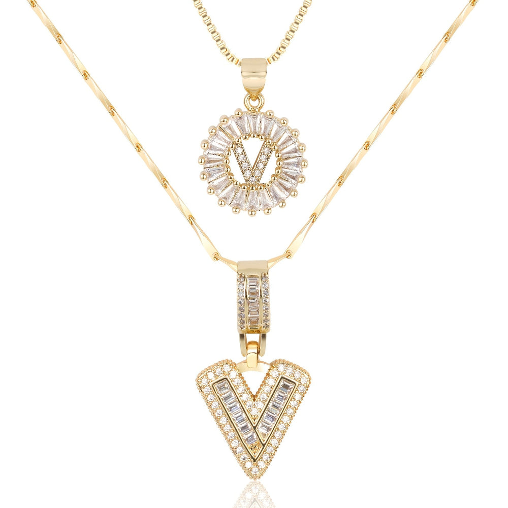 2pc 14k Diamond Letter Initial Necklaces