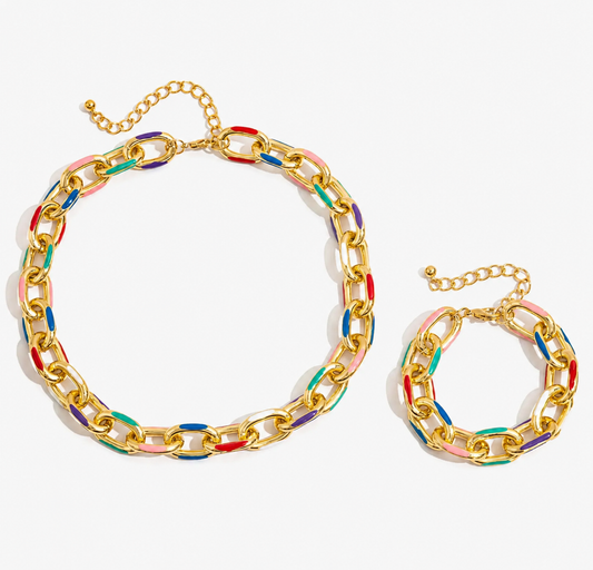 Colorful Chain Bracelet and Necklace Set