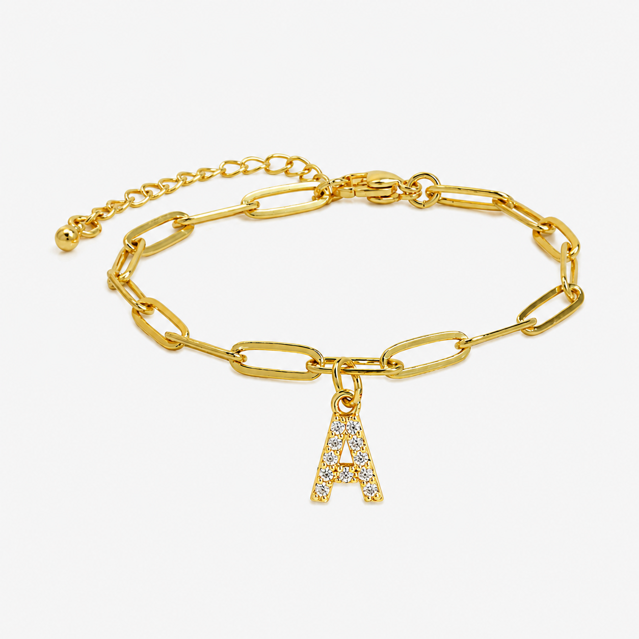 Dainty Paperclip Letter Initial Bracelet