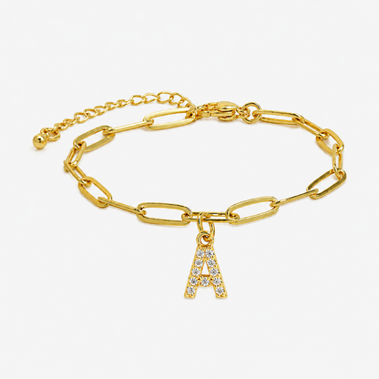 Dainty Paperclip Letter Initial Bracelet