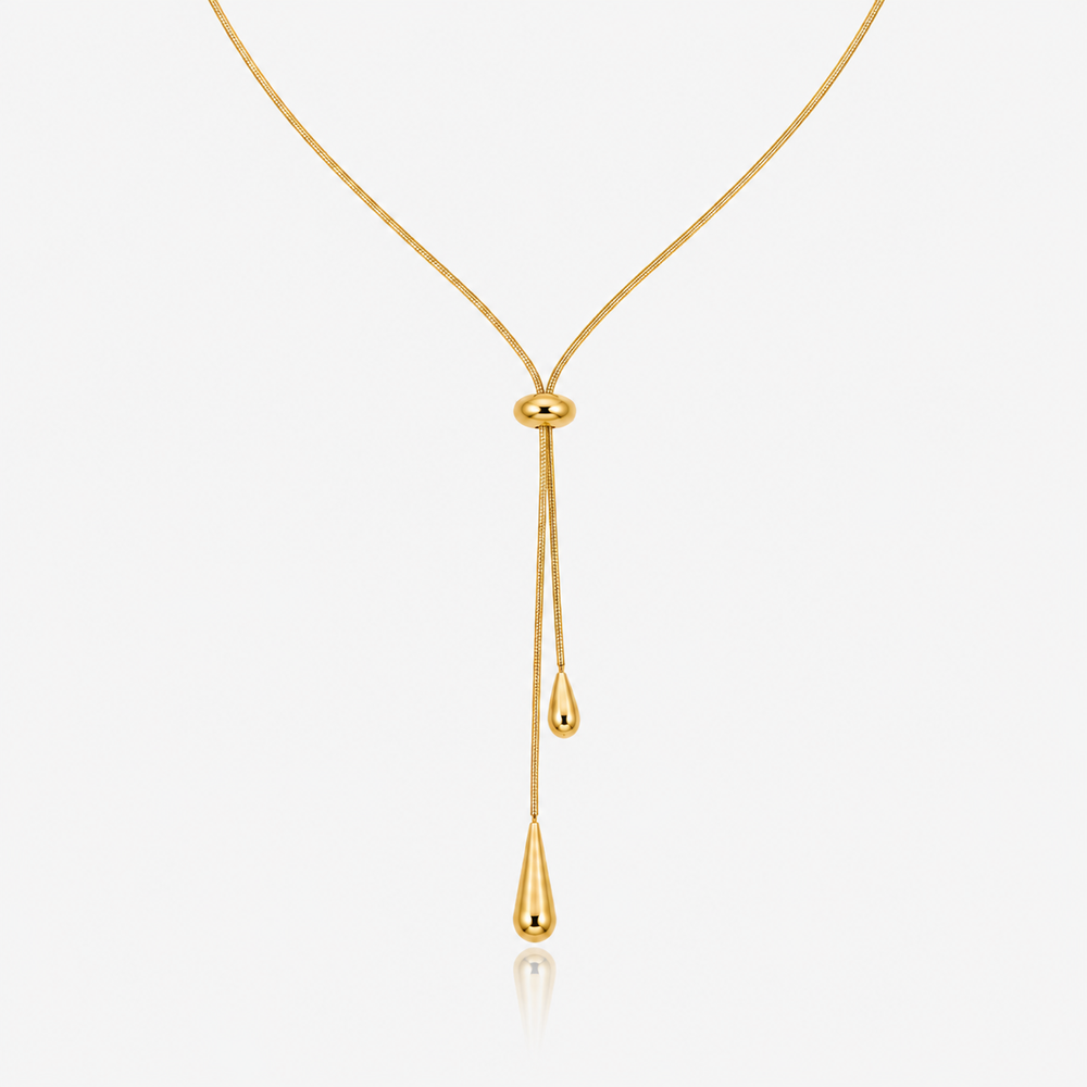 Adjustable Pull Droplet Lariat Necklace and Earrings