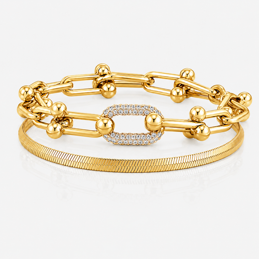 2pc Statement Chain Lock & Herringbone Bracelet