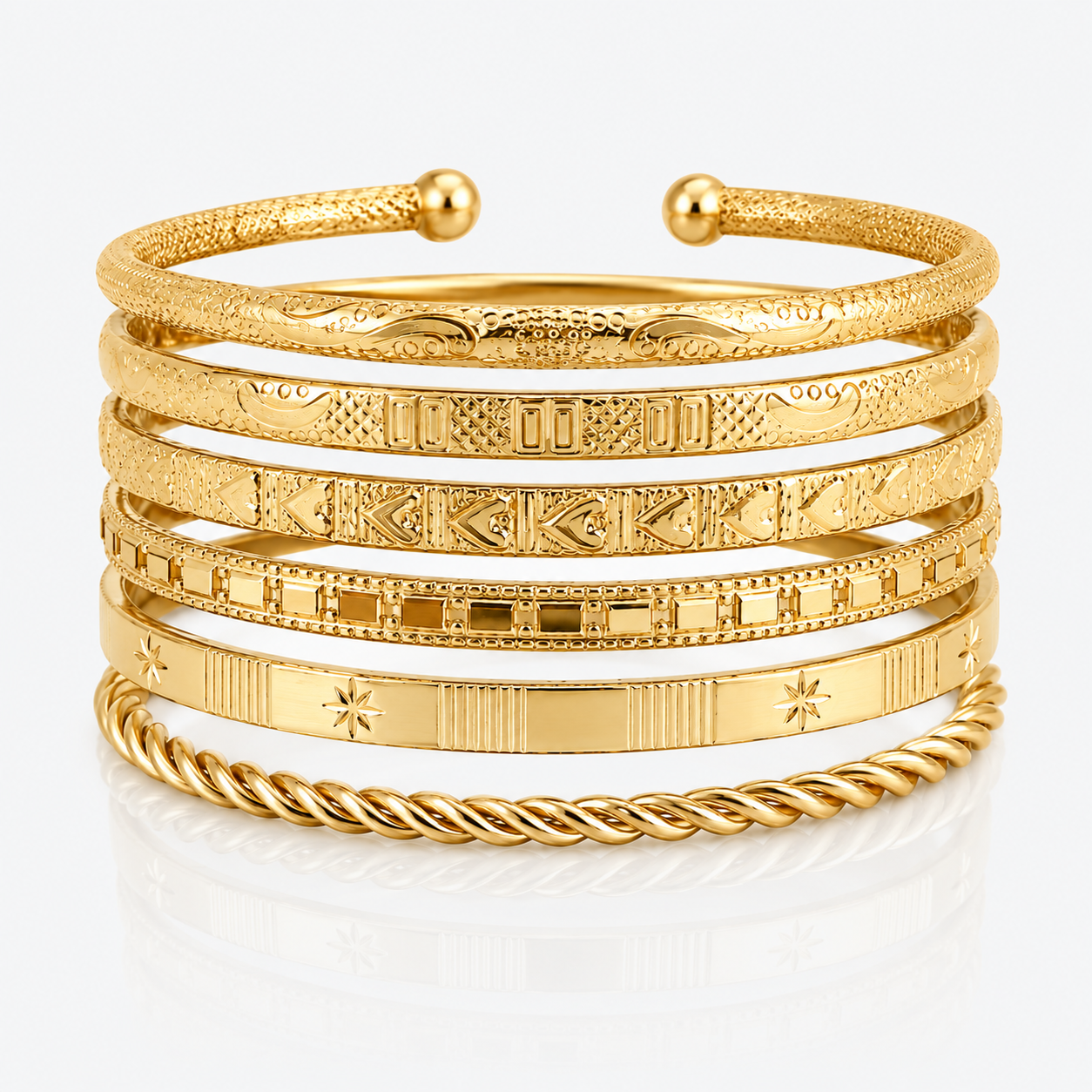 7pc Adjustable Textured Cuff Stack