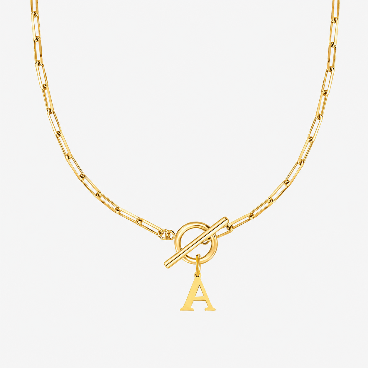 Paperclip Letter Initial Circle Lock Clasp Necklace