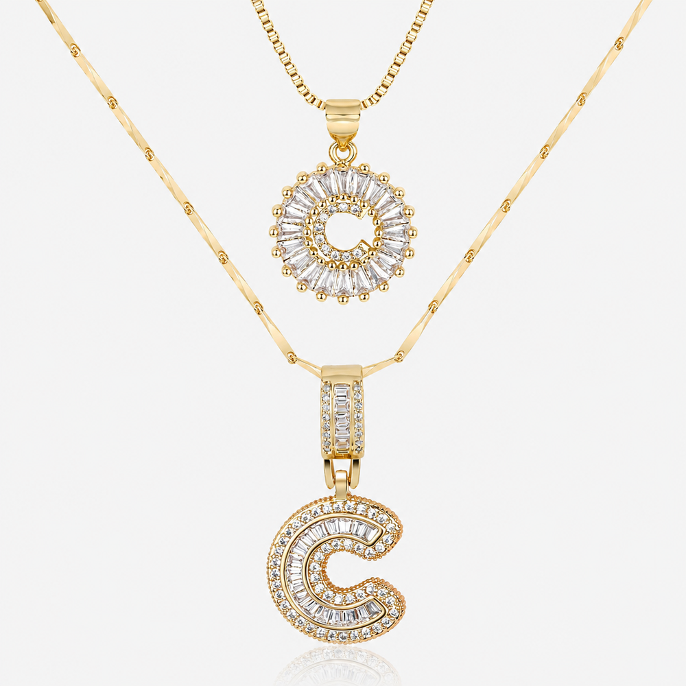 2pc 14k Diamond Letter Initial Necklaces