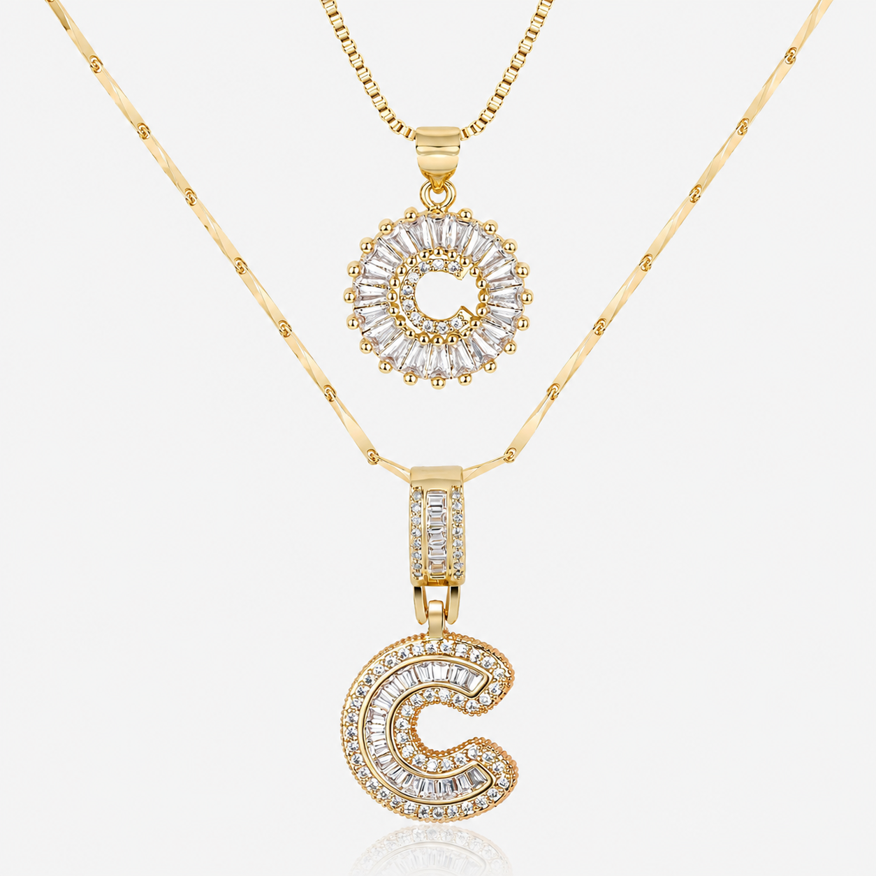 2pc 14k Diamond Letter Initial Necklaces