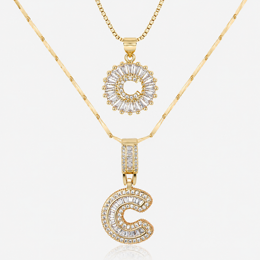 2pc 14k Diamond Letter Initial Necklaces