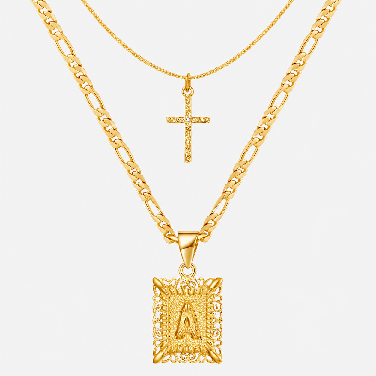 2pc 14k Initial & Cross Necklace Set