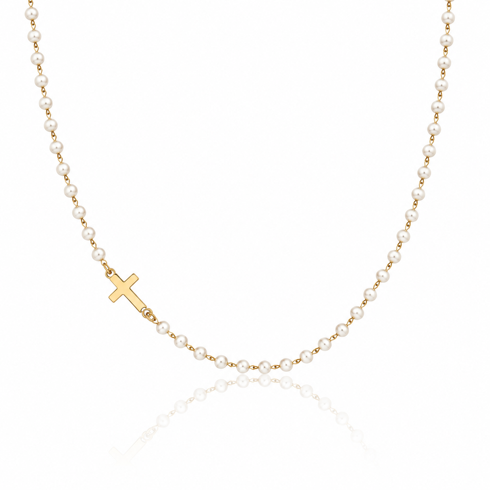 Dainty Cross & Pearls Necklace