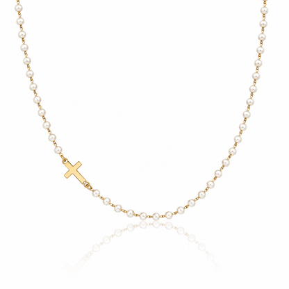 Dainty Cross & Pearls Necklace