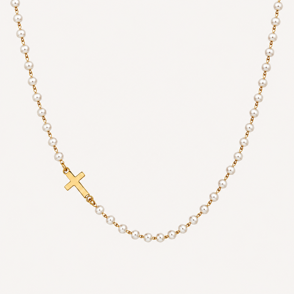 Dainty Cross & Pearls Necklace