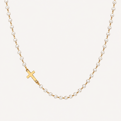 Dainty Cross & Pearls Necklace