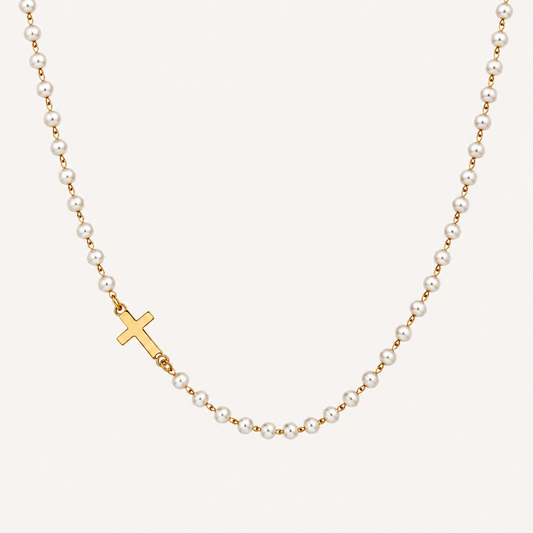 Dainty Cross & Pearls Necklace