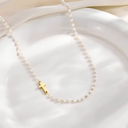Dainty Cross & Pearls Necklace