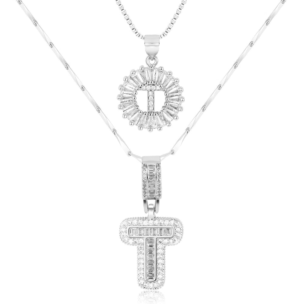 2pc 14k Diamond Letter Initial Necklaces