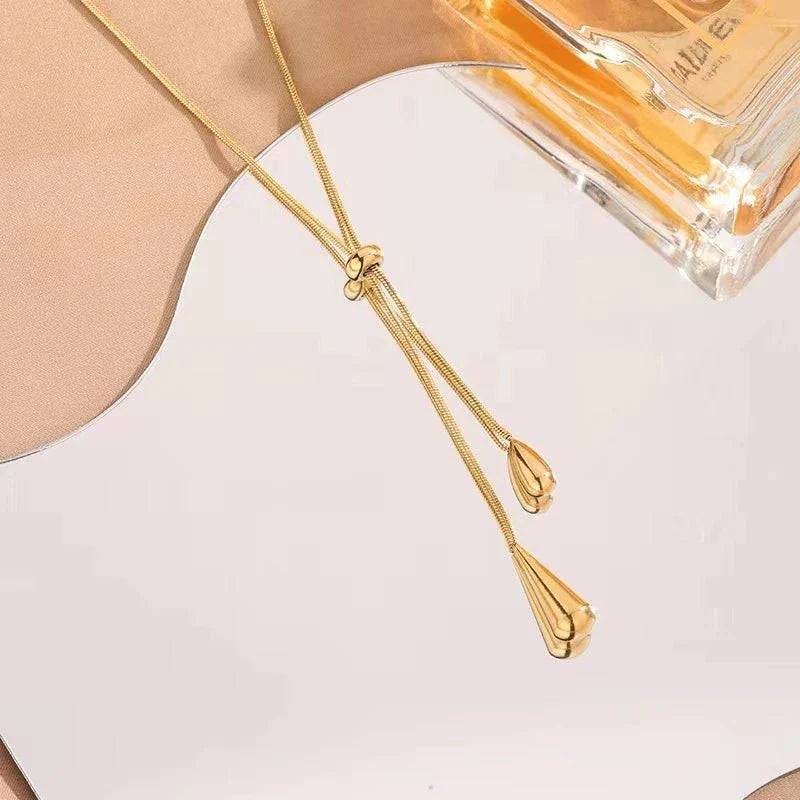 Adjustable Pull Droplet Lariat Necklace and Earrings
