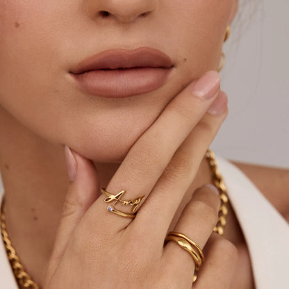 Signature Name and Birthstone Ring