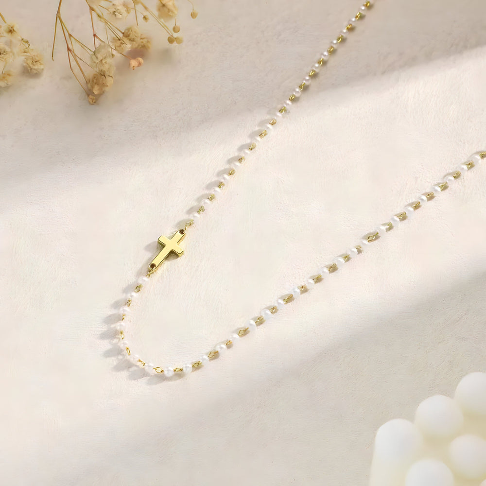 Dainty Cross & Pearls Necklace