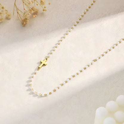 Dainty Cross & Pearls Necklace